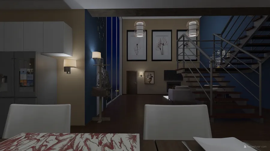 Living/Dining Room/Kitchen/Loft 3d design renderings