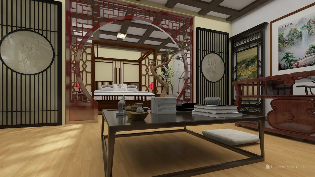 Asian bedroom 3d design renderings