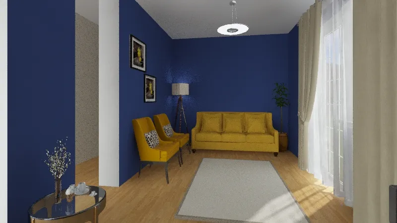 blue wall 3d design renderings