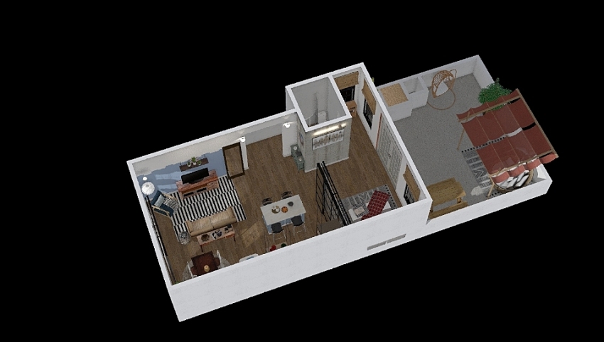 Small apartment studio with terrace 3d design picture 86.17