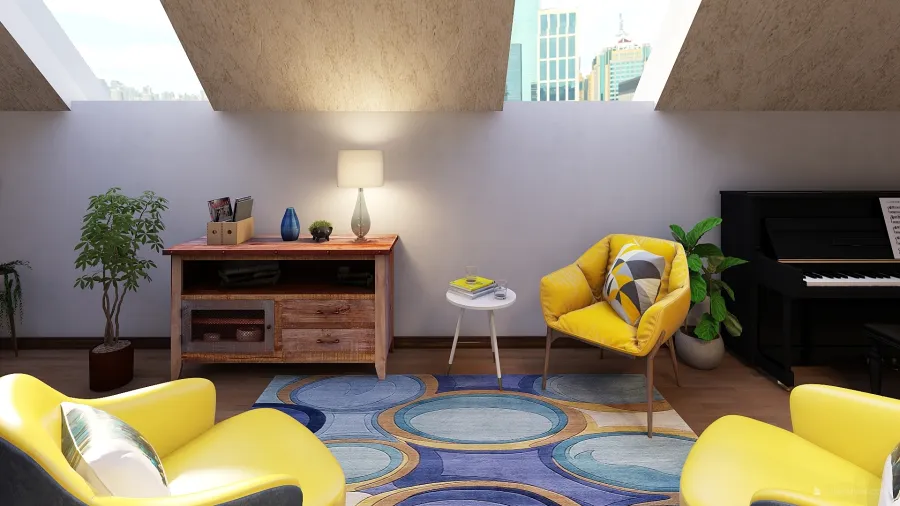 Contemporary WarmTones Yellow Blue Unnamed space 3d design renderings