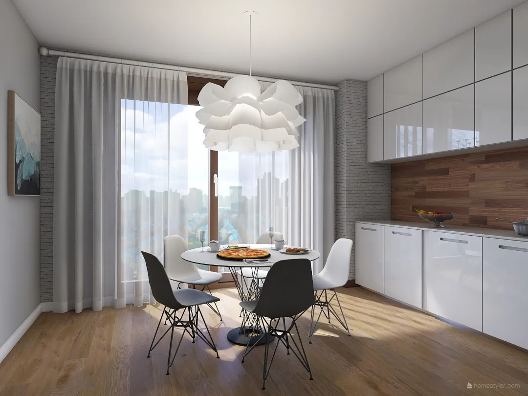 1 Квартира с белым кирпичом 3d design renderings