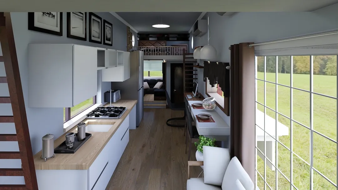 Contemporary Tiny House Black Beige 3d design renderings