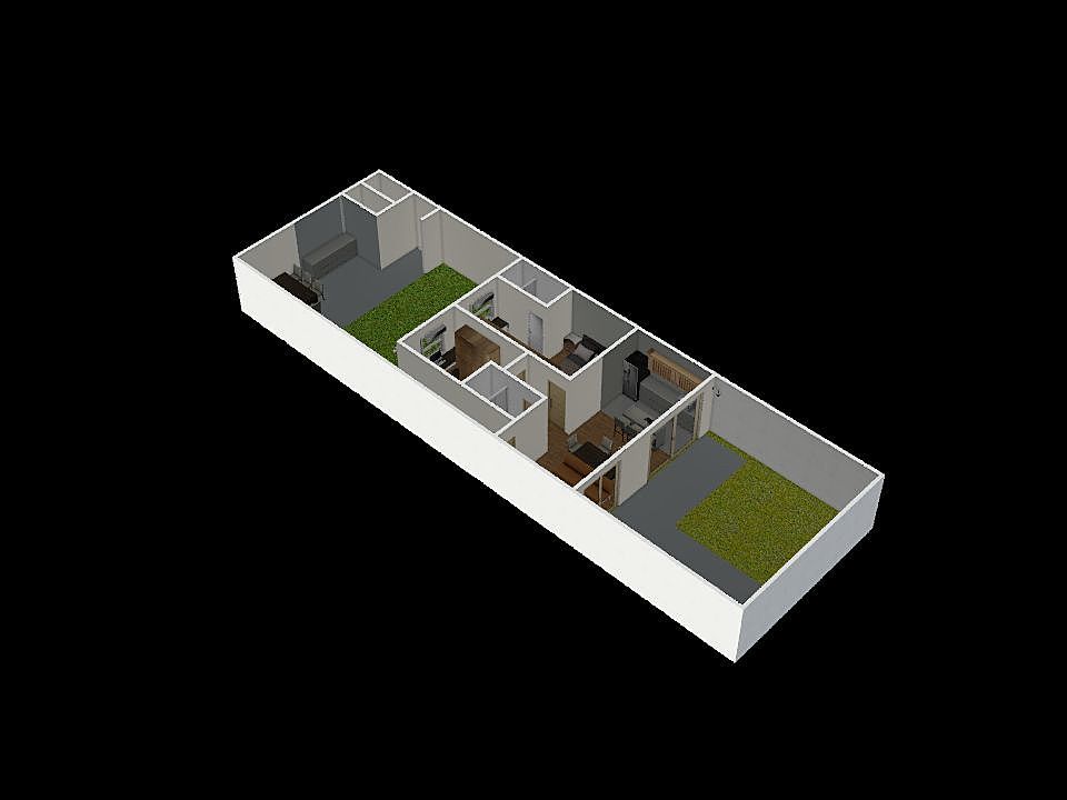 Sala vertical com corredor lateral 3d design renderings
