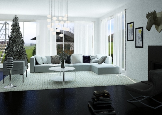 Black and White Winter Living Room Design Rendering