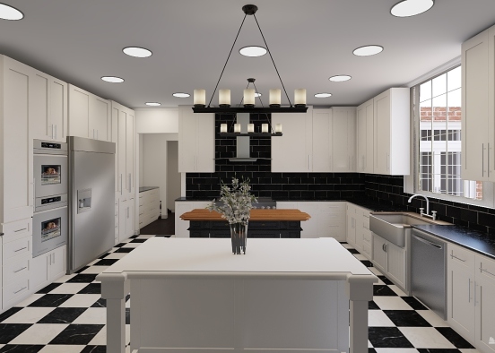 Checkered Kitchen Floors Design Rendering