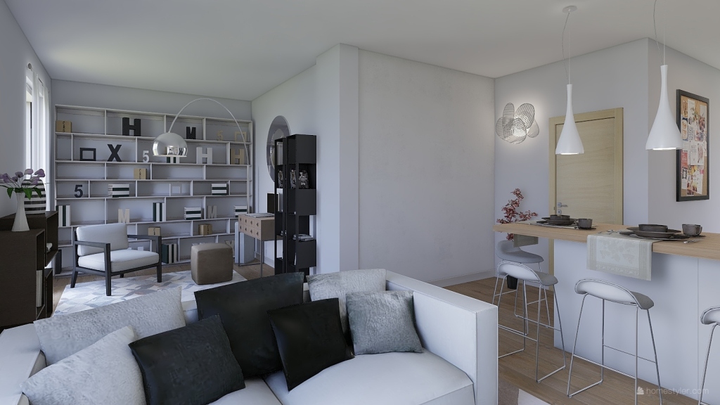 Contemporary White Beige Kitchen 3d design renderings