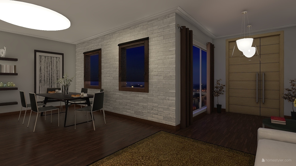 Cômodo com duas funções - Sala de Estar e Sala de Jantar 3d design renderings