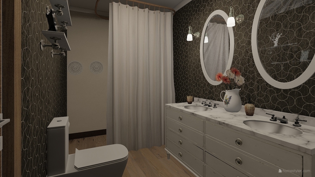 Contemporary Modern Blue White Bathroom 3d design renderings