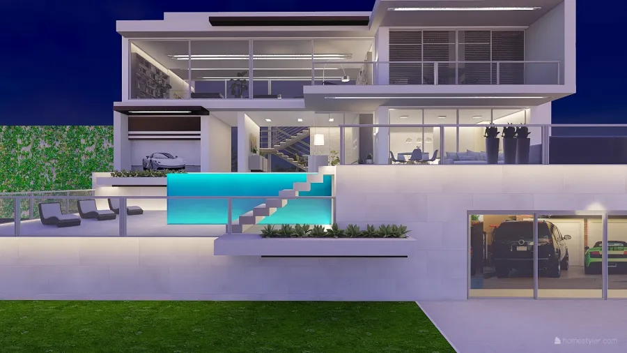 Modern villa moderna White Yellow 3d design renderings