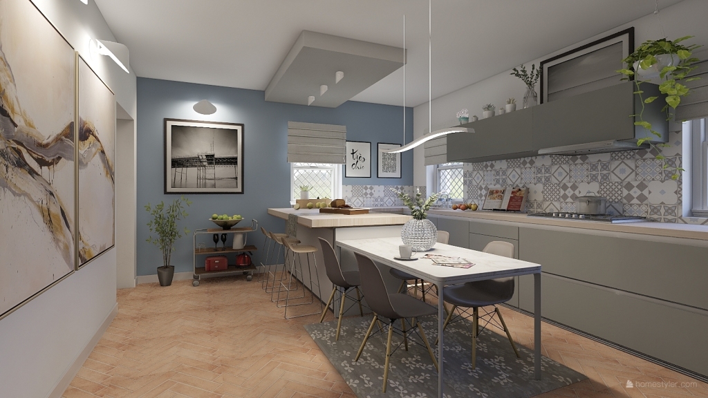 Contemporary Cucina Cascinale Toscano Blue Grey White 3d design renderings