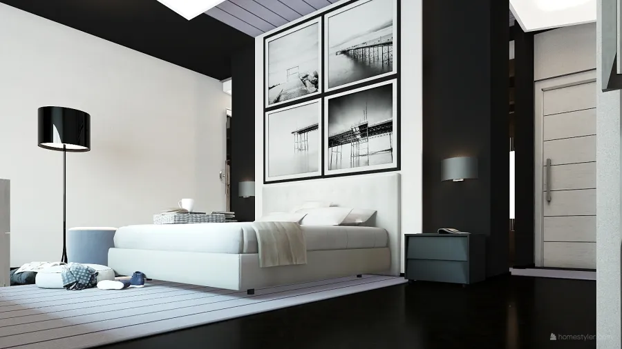 Modern Bauhaus bath White Black 3d design renderings