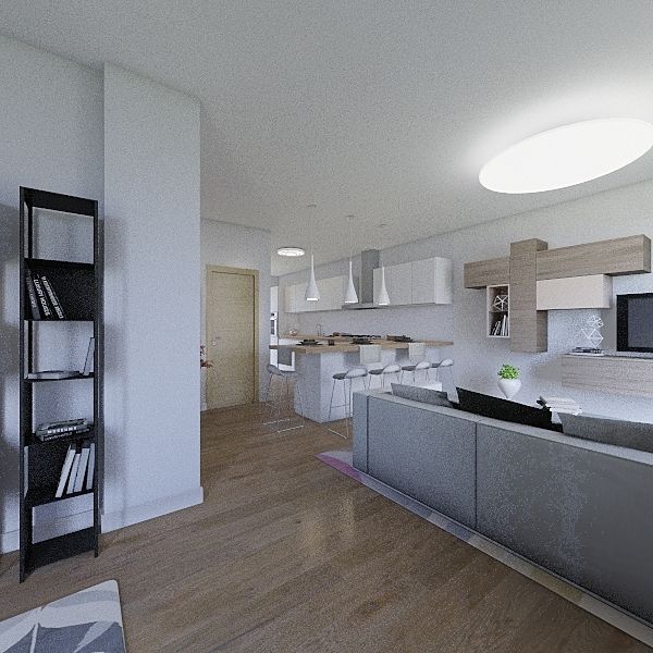 Contemporary White Beige Kitchen 3d design renderings
