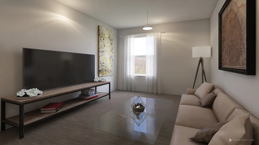Contemporary Rented apartament Beige Grey WoodTones 3d design renderings