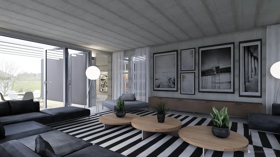 Industrial Contemporary THE GALLERY HOUSE Blue Grey Black 3d design renderings
