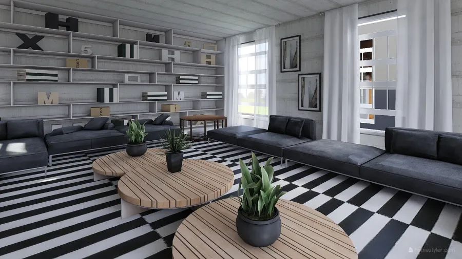 Industrial Contemporary THE GALLERY HOUSE Blue Grey Black 3d design renderings