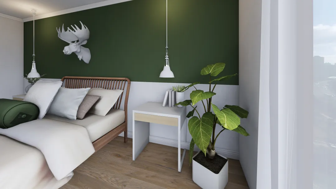 Contemporary Mid century modern  White Green 3d design renderings