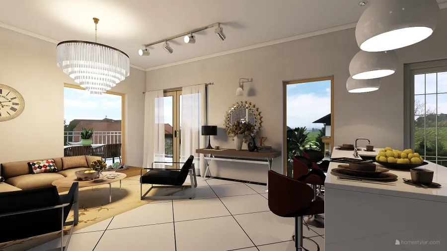 Traditional ArtDeco home Black Beige White 3d design renderings
