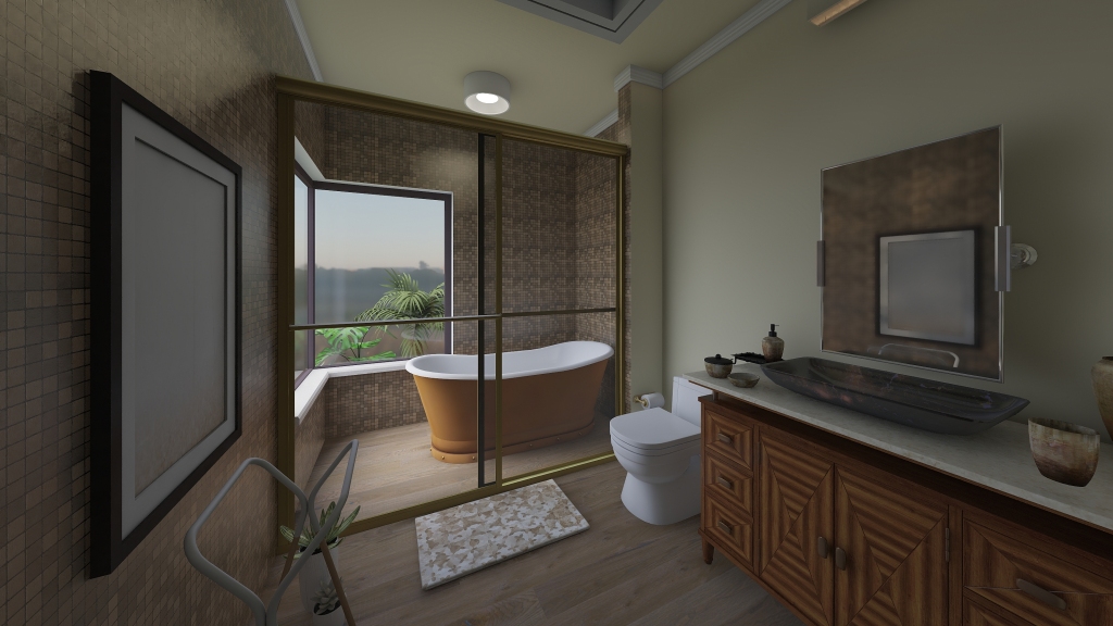 Banheiro Pessoal Golden Wood 3d design renderings
