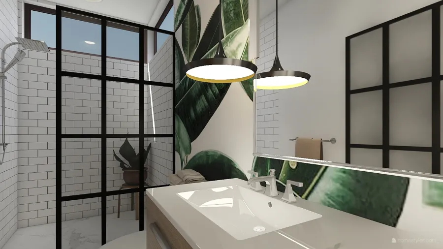 Modern Contemporary TropicalTheme Casa moderna y acogedora. White Grey Yellow Green 3d design renderings