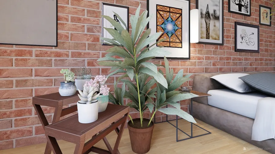 Bedroom with plants 3d design renderings