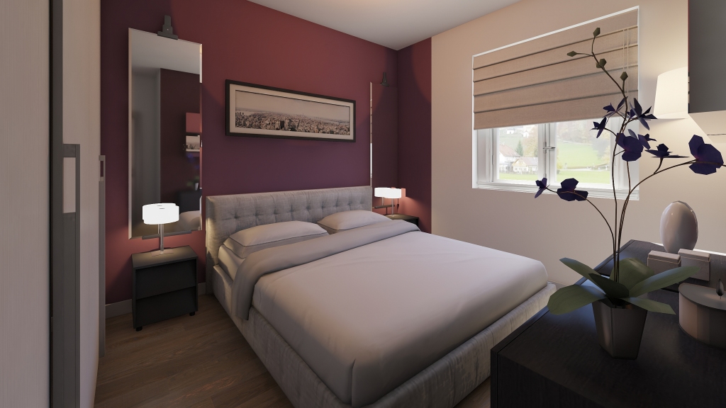 Contemporary New Interior In Milan Grey Purple 3d design renderings