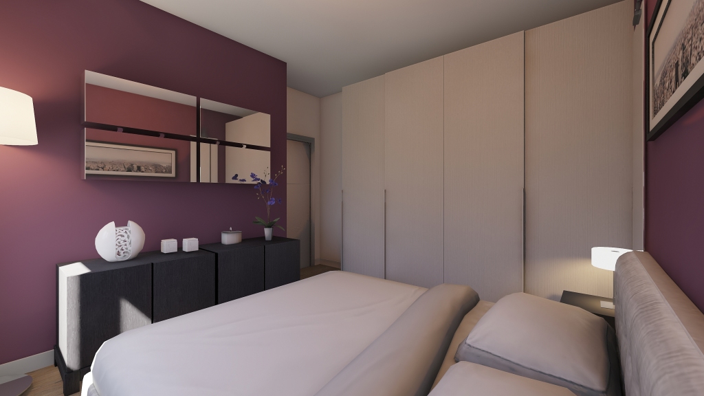 Contemporary New Interior In Milan Grey Purple 3d design renderings