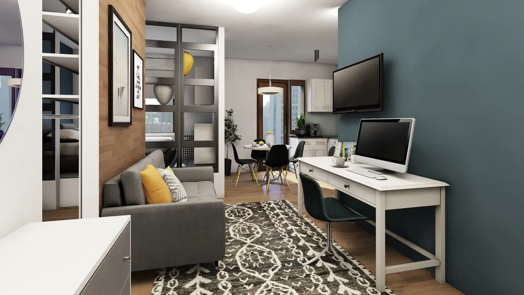 Contemporary Квартира 40 м.кв. Black Blue Yellow 3d design renderings
