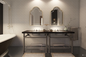 B&W Master Bathroom Design Rendering