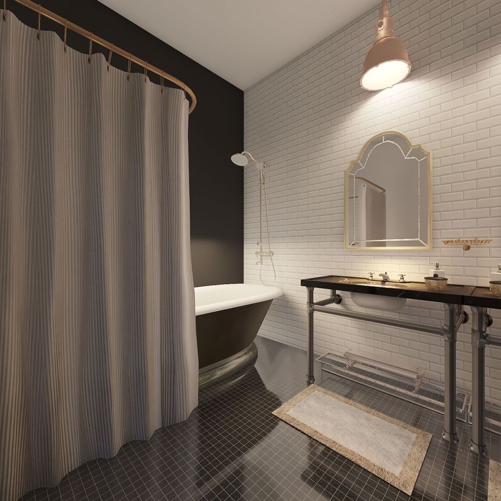 B&W Master Bathroom 3d design renderings