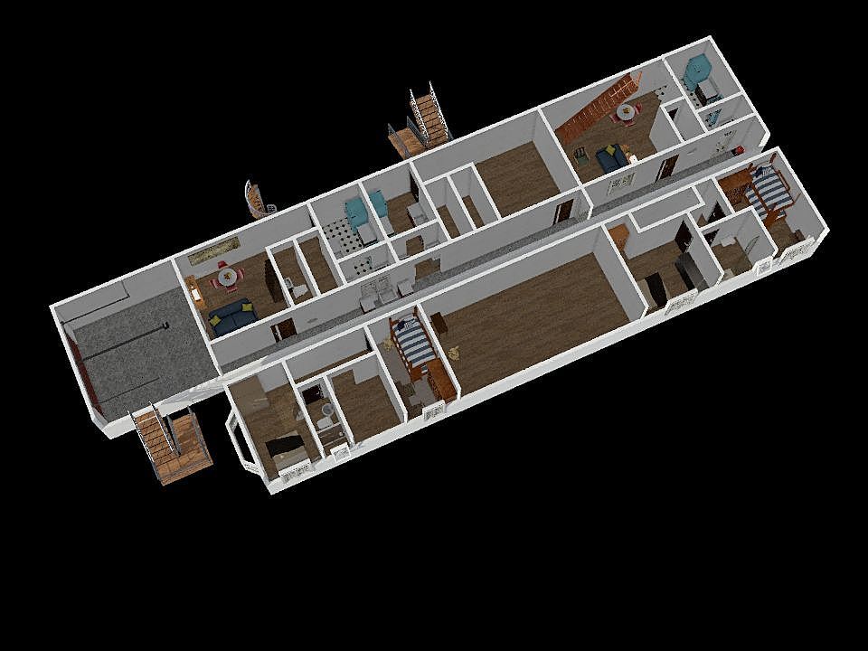 tres sobrados escada reta 3d design renderings