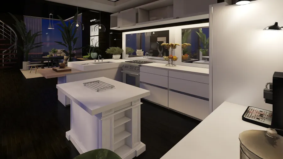 Modern TropicalTheme SkyHome Apartment Black White Grey 3d design renderings