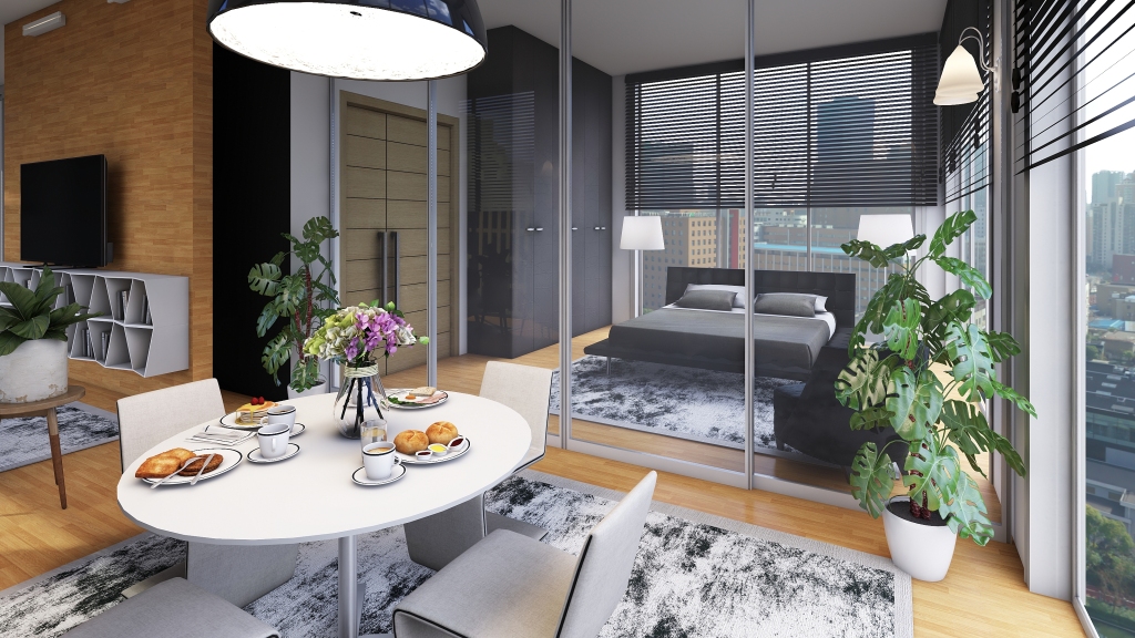Modern Bauhaus Empty room grand hotel White Grey Beige Black 3d design renderings