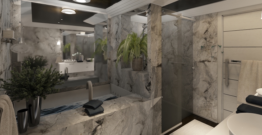 Modern Contemporary hotel master suite Blue Beige Black 3d design renderings