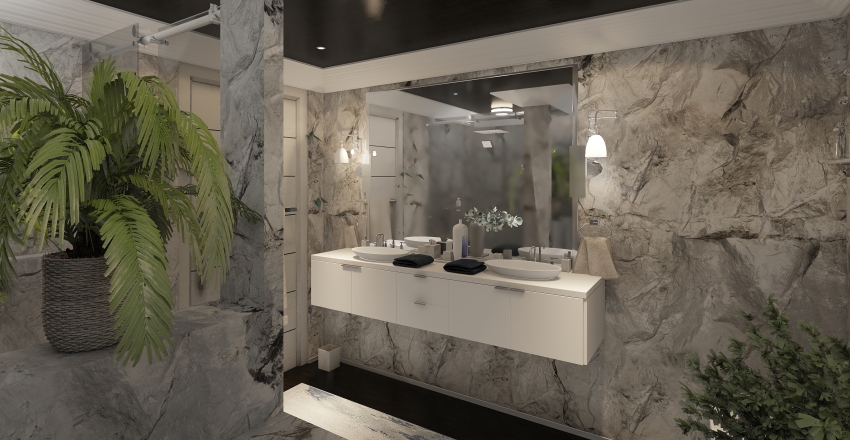 Modern Contemporary hotel master suite Blue Beige Black 3d design renderings