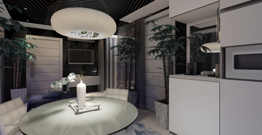 Modern Contemporary hotel master suite Blue Beige Black 3d design renderings
