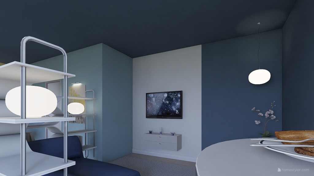 Bleu Très Chic - Woonkamer - Kantoor in huis 3d design renderings
