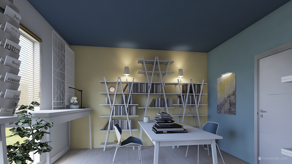 Bleu Très Chic - Woonkamer - Kantoor in huis 3d design renderings