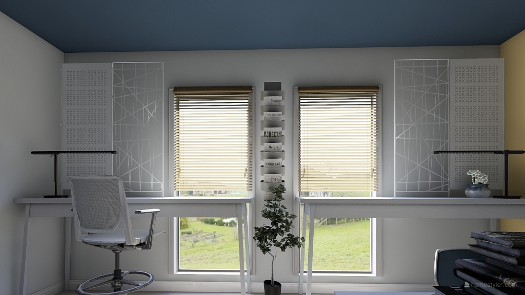 Bleu Très Chic - Woonkamer - Kantoor in huis 3d design renderings
