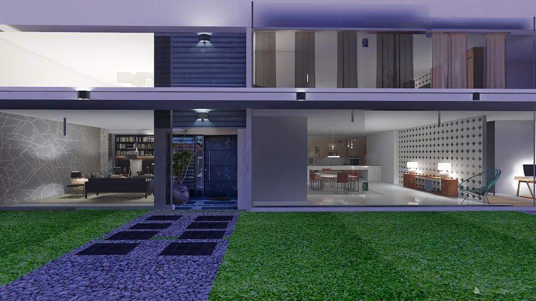 Contemporary Family house Purple White 3d design renderings