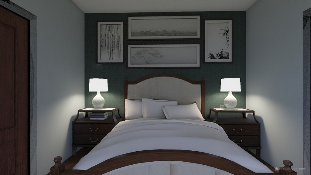 gray blue bedroom 3d design renderings