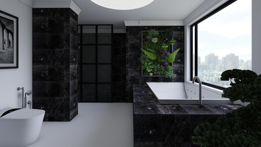 Black & White Bathroom 3d design renderings