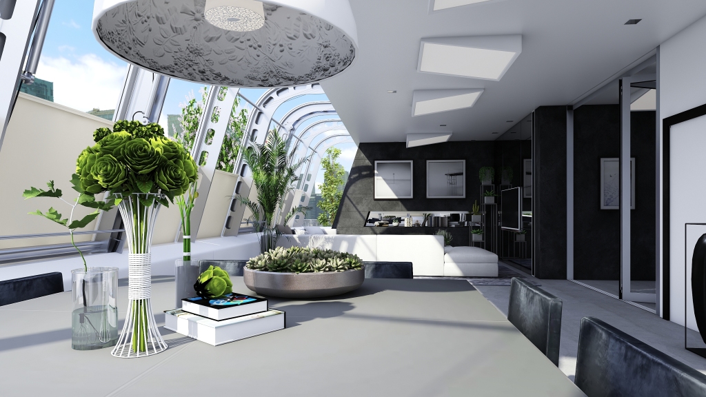 Modern Bauhaus attico luminoso Black White Grey 3d design renderings
