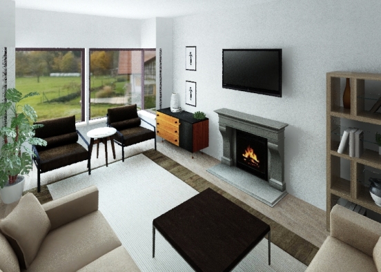 lounge with fireplace and corner sofa Design Rendering