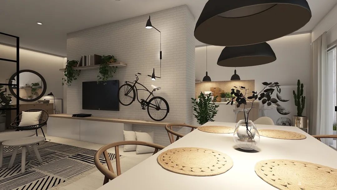 Industrial Bohemian Contemporary Casa Chic!  WoodTones Beige 3d design renderings