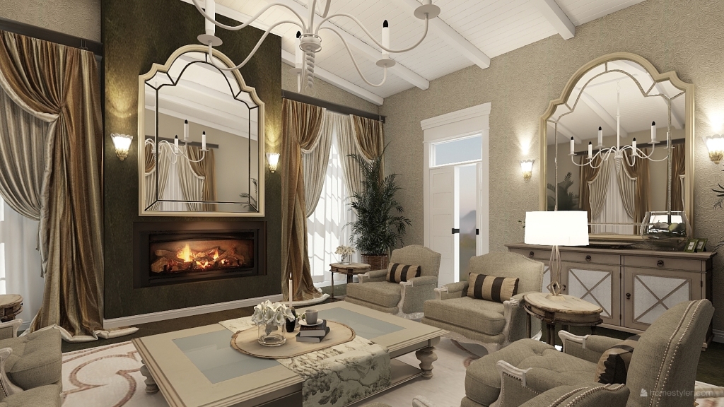 Traditional ArtDeco vintage living  Yellow Beige White 3d design renderings