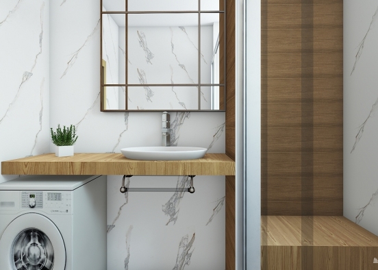 marble & wood - bathroom idea Design Rendering