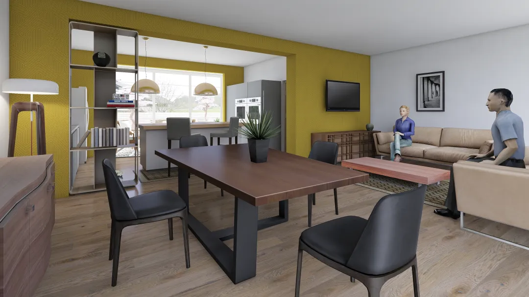 Salon and Kitchen with Full Verranda 3d design renderings