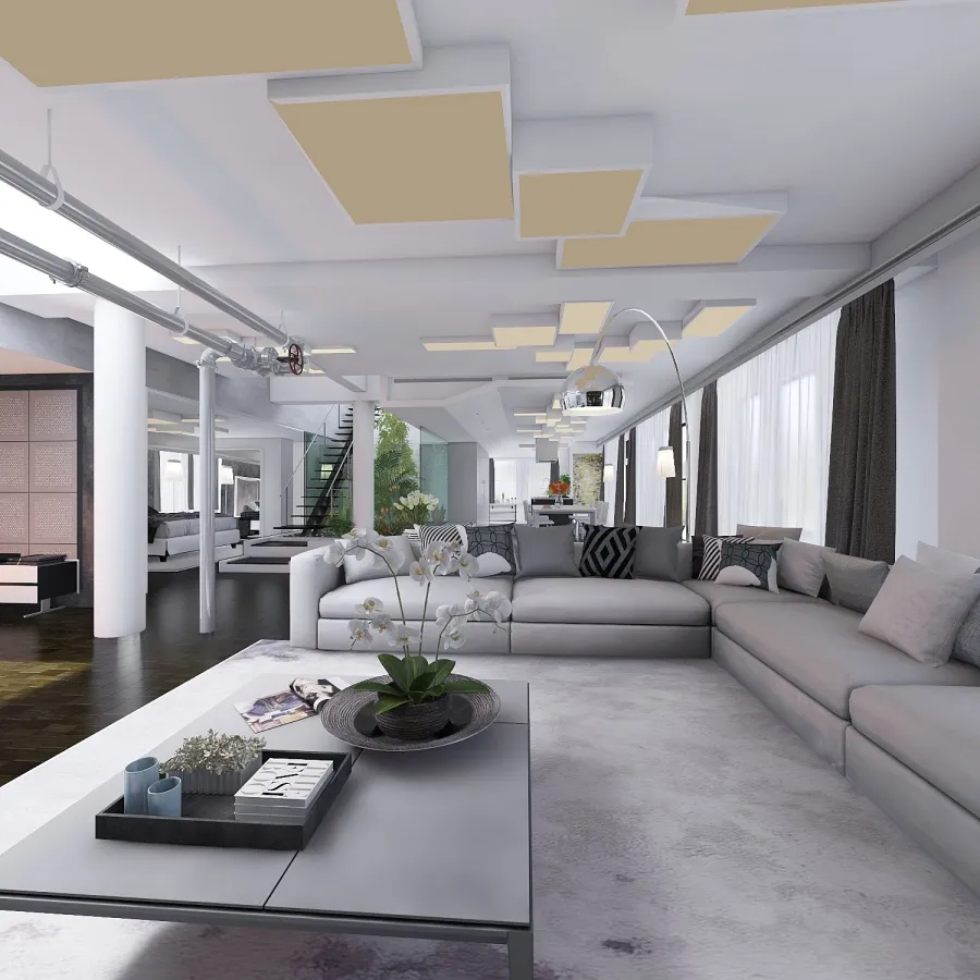 Modern Contemporary casa bianco e nero Black White Grey 3d design renderings