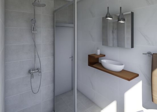 Main Bathroom marmo carrara + Oslo Grey Matt Design Rendering